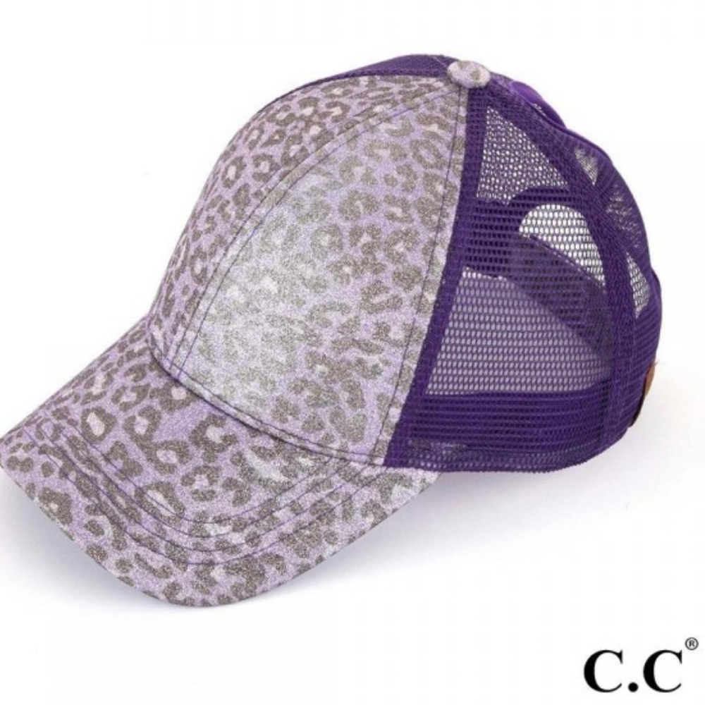 C.C. brand Glittery purple Leopard Print Pony Cap